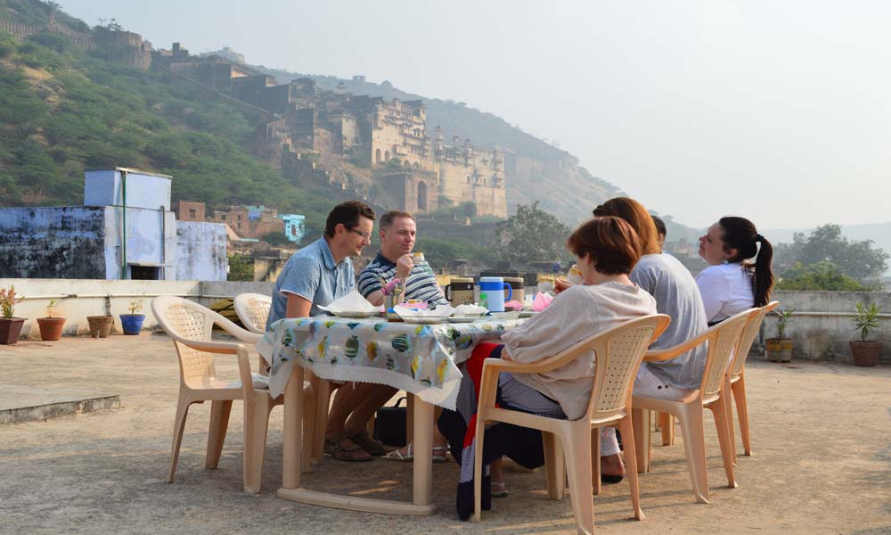 Rooftop terrace with Taragarh Fort views